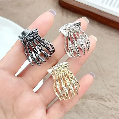 Gotische Skelet Hand Haarklem Voor Vrouwen Punk Legering Metaal Schedel Bot Haarspelden Halloween Feest Haaraccessoires Goud Zilver Zwart