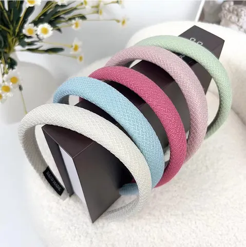 Diadema de Esponja Acolchada Estilo Coreano para Mujer Tela Tejida Engrosada Aro de Pelo Etiqueta Hecha a Mano Vintage Francés Elegante