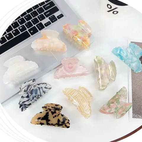 Koreanischer Stil Blumen Marmor Textur Haarklammer Vintage Acetat Look Shark Clip Haarschmuck Für Damen Tägliches Büro Styling