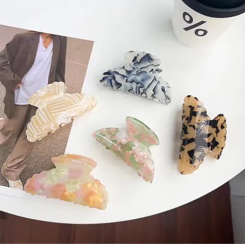 Koreanischer Stil Blumen Marmor Textur Haarklammer Vintage Acetat Look Shark Clip Haarschmuck Für Damen Tägliches Büro Styling
