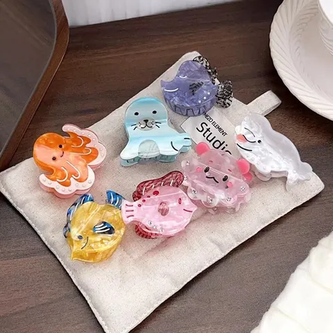 Cute Ocean Animal Cellulose Acetate Hair Claw Clip Cartoon Whale Octopus Seal Tropical Fish Hair Accessories For Women Girls