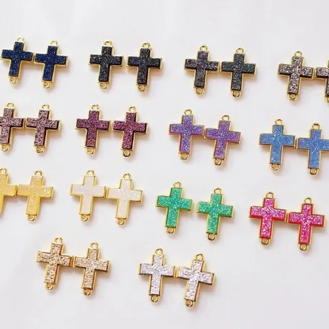 Gold Plated Copper Cross Pendant Connectors With Druzy Resin Center For DIY Necklace Bracelet Earrings Jewelry Making Accessories