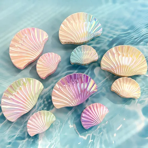Iridescent Gradient Shell Hair Claw Clip For Women Acetate Pearlescent Shell Shark Clip Summer Ocean Beach Vacation Hair Accessories