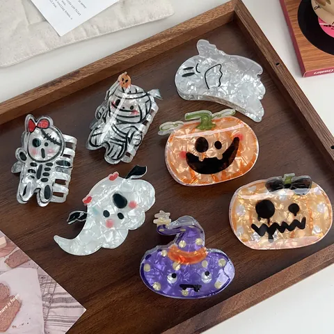 Halloween Hair Claw Clip PVC Acetate Pumpkin Ghost Mummy Skeleton Pattern Hair Accessory For Women Party Festival Ornament
