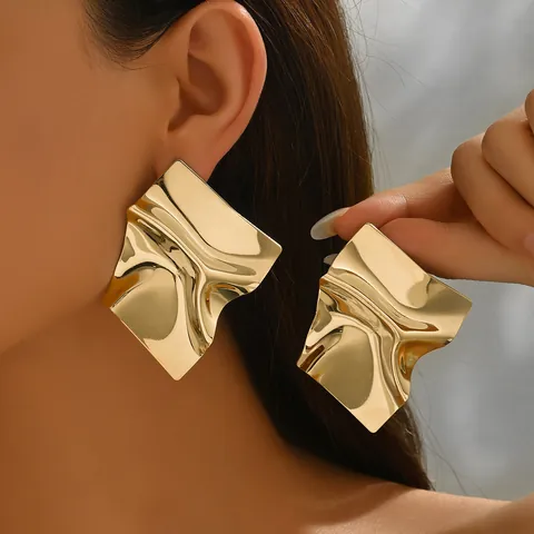 Abstract Geometric Pleated Irregular Stud Earrings Zinc Alloy With Stainless Steel Earring Post Large Statement Gold Silver Earrings Women Jewelry