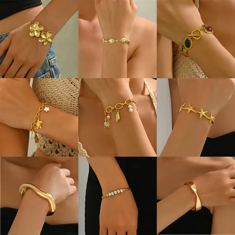Fashion Zinc Alloy Bracelet For Women Vintage Rhinestone Flower Shell Charm Bracelet Gold Silver Plated Jewelry Gift