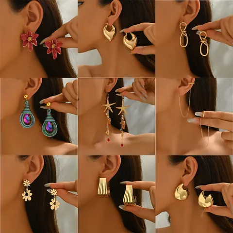 European Style Alloy Earrings With Stainless Steel Earring Post Geometric Flower Starfish Enamel Jewelry For Women Fashion Jewelry