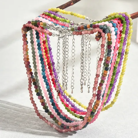 Women Hand-Woven Natural Stone Bead Necklace Adjustable Zinc Alloy Clasp Geometric Clavicle Chain Vintage Jewelry Gift