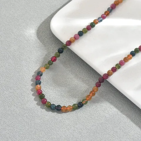 Women Hand-Woven Natural Stone Bead Necklace Adjustable Zinc Alloy Clasp Geometric Clavicle Chain Vintage Jewelry Gift
