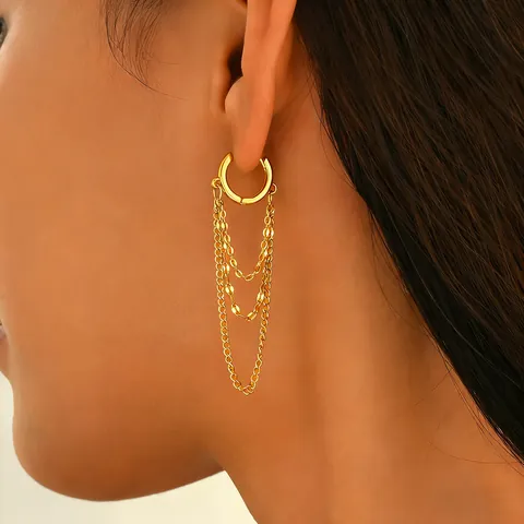 Pendientes de aro de cadena de borla geométrica de moda para mujer aleación de zinc con poste de acero inoxidable chapado en oro plata