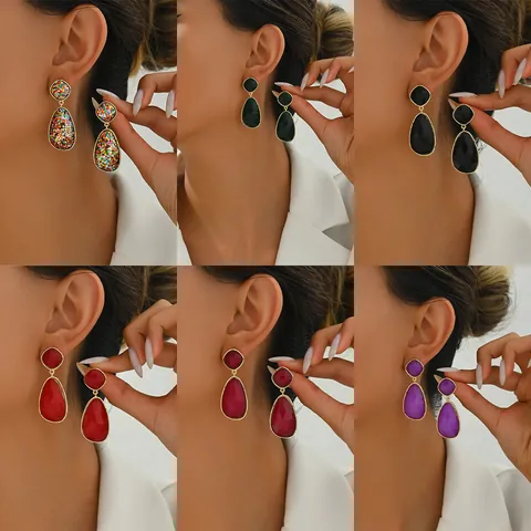 Luxury Geometric Teardrop Drop Earrings For Women Zinc Alloy Faceted Resin Stone Gold Plated Stainless Steel Earring Post Jewelry
