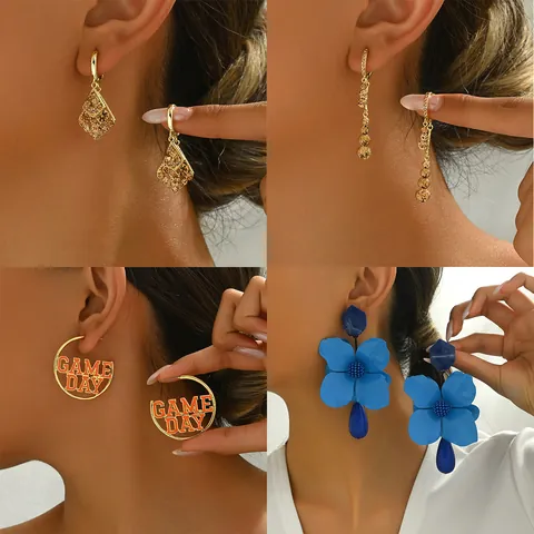 European American Geometric Flower Earrings For Women Niche Drip Oil Letter Game Day Drop Earrings Stainless Steel Post Jewelry