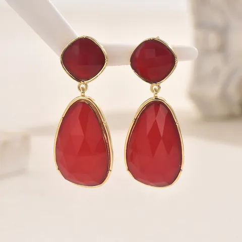 Luxury Geometric Teardrop Drop Earrings For Women Zinc Alloy Faceted Resin Stone Gold Plated Stainless Steel Earring Post Jewelry