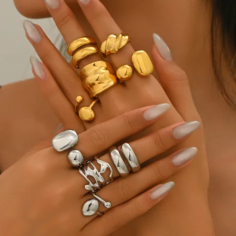 Irregular Geometric Open Ring For Women Minimalist Adjustable Liquid Metal Style Zinc Alloy Gold Silver Finger Jewelry