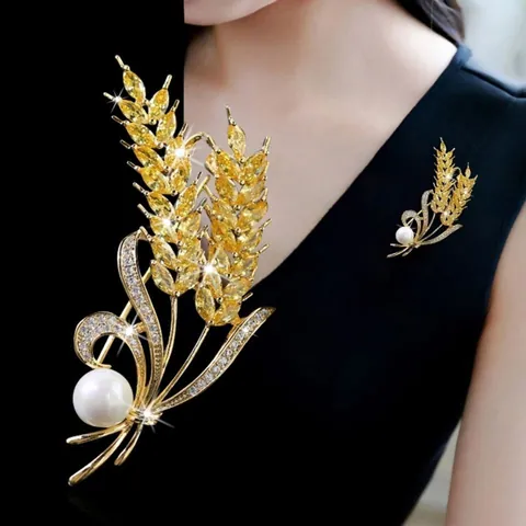 Elegant Wheat Ear Brooch Alloy Zirconia Pearl Brooch Pin For Women Fashion Commuter Accessory For Dress Suit Coat