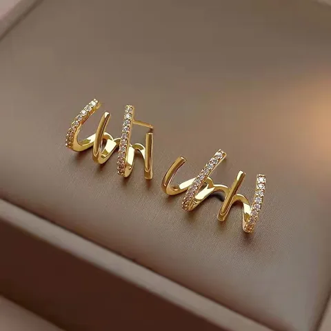 Orecchini a Bottone Geometrici a Quattro Artigli con Zircone Intarsiato con Perno in Argento Sterling 925 Oro Argento Donna