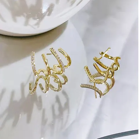 Orecchini a Bottone Geometrici a Quattro Artigli con Zircone Intarsiato con Perno in Argento Sterling 925 Oro Argento Donna