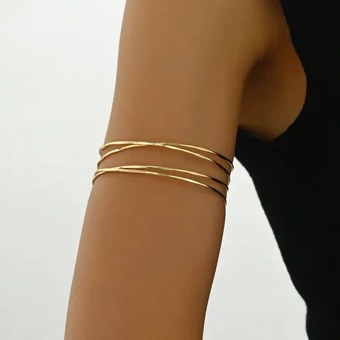 Minimalist Multi Layer Alloy Upper Arm Cuff Geometric Line Open Bracelet For Women Gold Silver Black Armband Jewelry Gift