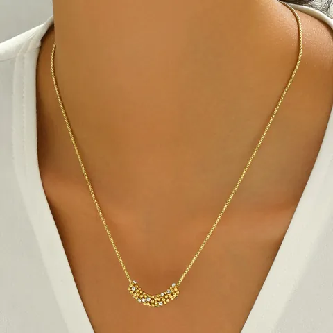 Women Fashion Geometric Pendant Necklace Copper Gold Plated Sparkling Zirconia Clavicle Chain Elegant Minimalist Jewelry Anniversary Gift