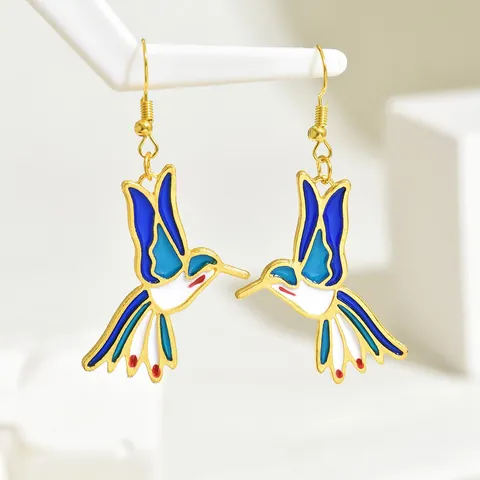 Elegant Hummingbird Drop Earrings Zinc Alloy Colorful Enamel Drip Oil Flying Bird Dangle Earrings For Women Jewelry Gift