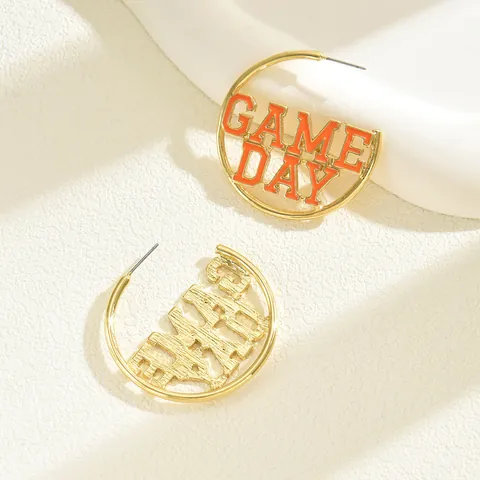 Game Day Lettering Hoop Earrings Zinc Alloy Enamel Sporty C Shape Stud Earrings With Stainless Steel Earring Post Women Jewelry