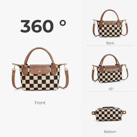 Women Checkered Crossbody Bag Vintage PU Leather Handbag Small Lunch Box Square Shoulder Bag For Commuting Daily Fashion