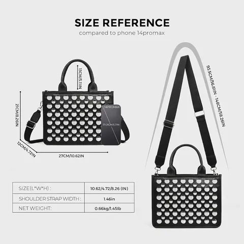 Trendy Women PU Leather Tote Bag With Large Capacity Studded Rivets Crossbody Handbag For Daily Commuting Shoulder Bag With Adjustable Wide Strap