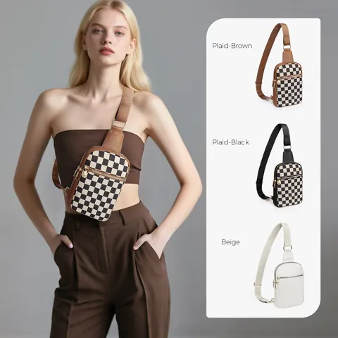 Sac de Poitrine Damier à la Mode pour Hommes Femmes en Toile de Polyester Sac à Bandoulière pour Voyage en Plein Air Course Sport Décontracté Sling Bag