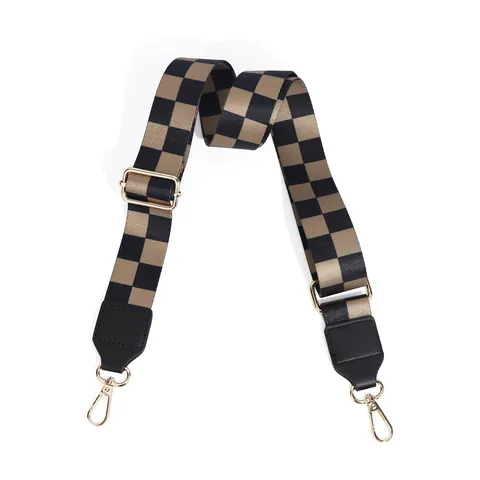 Adjustable Checkerboard Wide Bag Strap For Women Replacement Crossbody Shoulder Strap With Gold Metal Buckle Polyester Webbing Strap