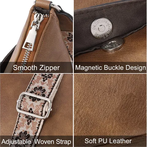 Vintage PU Leather Crescent Crossbody Bag For Women Large Capacity Hobo Shoulder Bag With Adjustable Woven Strap Daily Bag