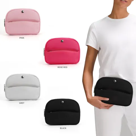 Women Large Capacity Nylon Makeup Bag Minimalist Solid Color Portable Toiletry Storage Pouch With Zipper And Built-In Mesh Pocket