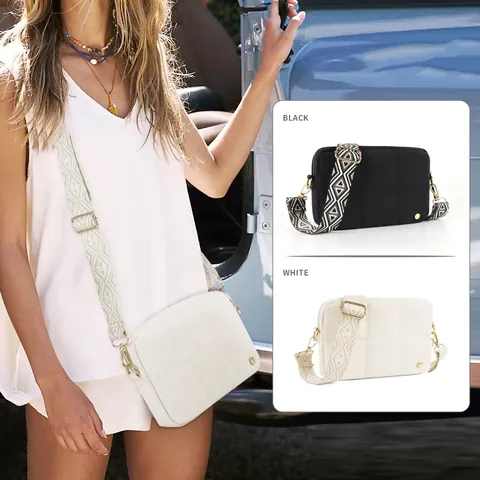Sac Bandoulière Matelassé Imperméable en Polyester Sac Appareil Photo Avec Large Sangle Géométrique Réglable Femme
