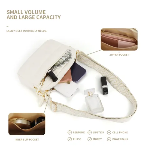 Sac Bandoulière Matelassé Imperméable en Polyester Sac Appareil Photo Avec Large Sangle Géométrique Réglable Femme