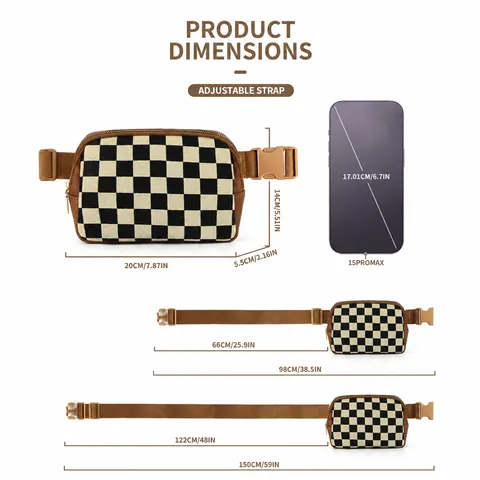 Women's Checkerboard Quilted Waist Bag Polyester Synthetic Leather Chest Pack With Adjustable Strap For Outdoor Sports Travel