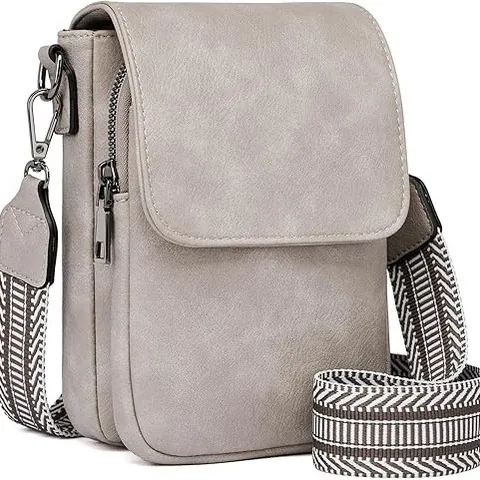 Women PU Leather Crossbody Phone Bag With Adjustable Wide Geometric Strap RFID Blocking Small Messenger Shoulder Bag