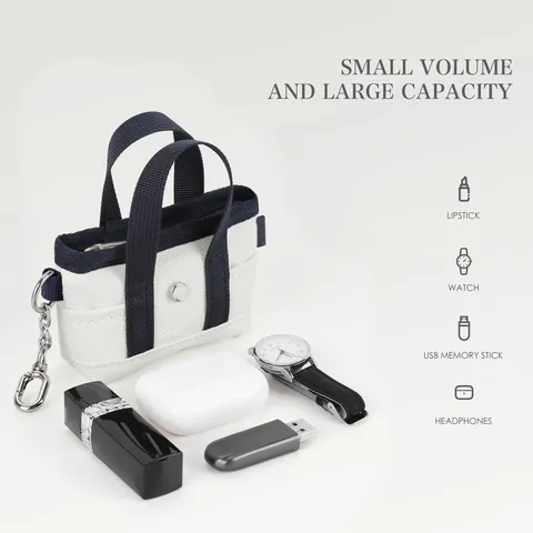 Mini Bolso Tote Colgante Monedero de Lona Llavero Con Correa de Muñeca Pequeña Bolsa de Almacenamiento Portátil Mujer Moda