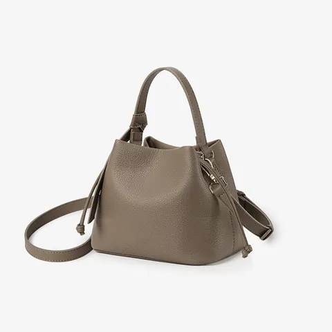 Borsa a Secchiello in Pelle PU Minimalista da Donna Texture Litchi Borsa a Tracolla Regolabile Borsa a Mano Quotidiana Tinta Unita