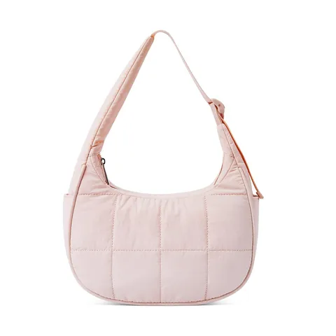 Women Casual Puffer Shoulder Bag Quilted Nylon Underarm Bag Waterproof Large Capacity Solid Color Half Moon Tote Handbag