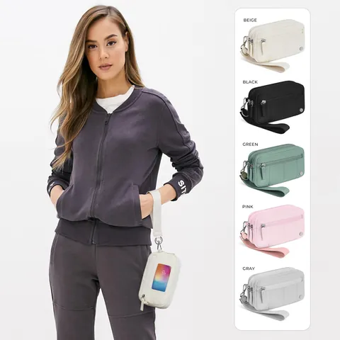 Women Waterproof Nylon Multi Layer Wristlet Bag Versatile Crossbody Mobile Phone Bag Transparent ID Window RFID Protection Wallet