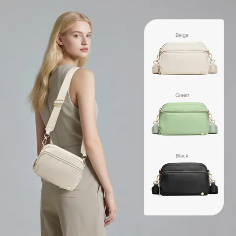 Women Casual Nylon Crossbody Bag With Adjustable Wide Strap Double Zipper Fashion Shoulder Bag For Travel Gym Daily Use
