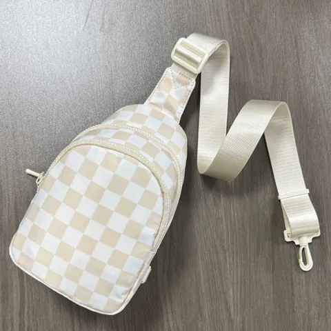 Waterproof Nylon Checkered Chest Bag For Women Men Outdoor Sports Running Waist Pack Crossbody Bag With Headphone Jack Adjustable Strap
