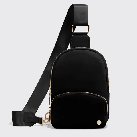 Sac de Poitrine en Nylon Décontracté pour Femmes Mode Multi Fermetures Éclair Bandoulière Couleur Unie Sangle Réglable Petit Sac de Voyage