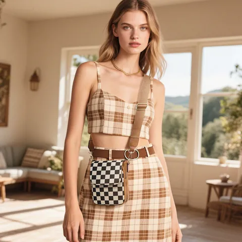 Vintage Plaid Crossbody Mobile Phone Bag Women Men PU Leather Small Messenger Bag With Wide Adjustable Strap Multi Pockets Daily Travel