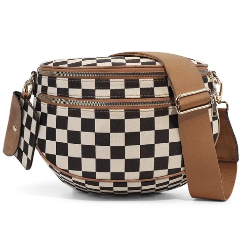 Borsa a Tracolla a Scacchiera da Donna Con Mini Custodia Rimovibile Tracolla Larga Regolabile Borsa a Sella Casual