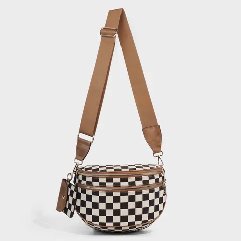 Borsa a Tracolla a Scacchiera da Donna Con Mini Custodia Rimovibile Tracolla Larga Regolabile Borsa a Sella Casual