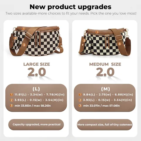 Women Checkered Chest Bag With Small Pouch Adjustable Wide Strap PU Leather Shell Crossbody Waist Bag Casual Fashion Streetwear Travel Handbag
