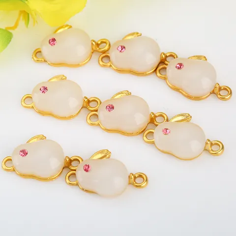 Rabbit Charms For Jewelry Making DIY Bracelet Necklace Connector Gold Plated Metal With Imitation Jade And Rhinestone Accessories