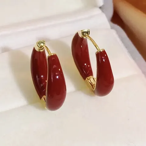 Orecchini a Cerchio in Smalto Vintage per Donna Orecchini a Scatto in Rame Placcato Oro Orecchini Geometrici con Perno in Argento Sterling 925