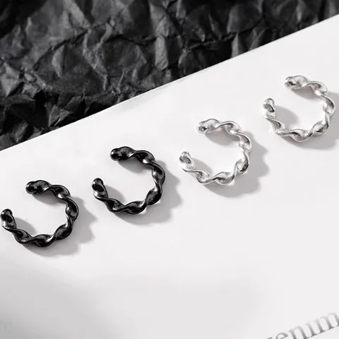 Orecchini Ear Cuff Mobius Intrecciati in Rame Senza Buco Placcati Argento Nero Clip per Orecchie Geometrici per Gioielli Donna