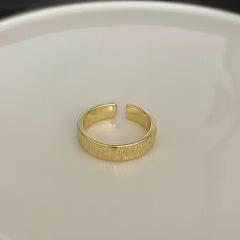 Anello Aperto Regolabile in Argento Sterling 925 Donna Minimalista Texture di Corteccia Placcato Oro Anello Geometrico